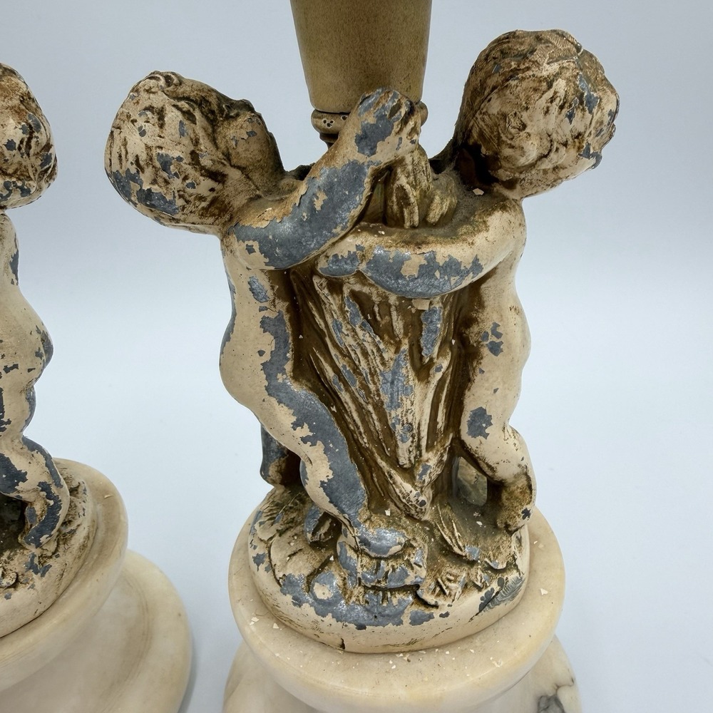 Vintage Italian Alabaster Marble Cherub Candlestick Holders Set - Made In Italy - Picture 6 of 13